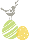 黄色卵と緑の卵とことりの画像